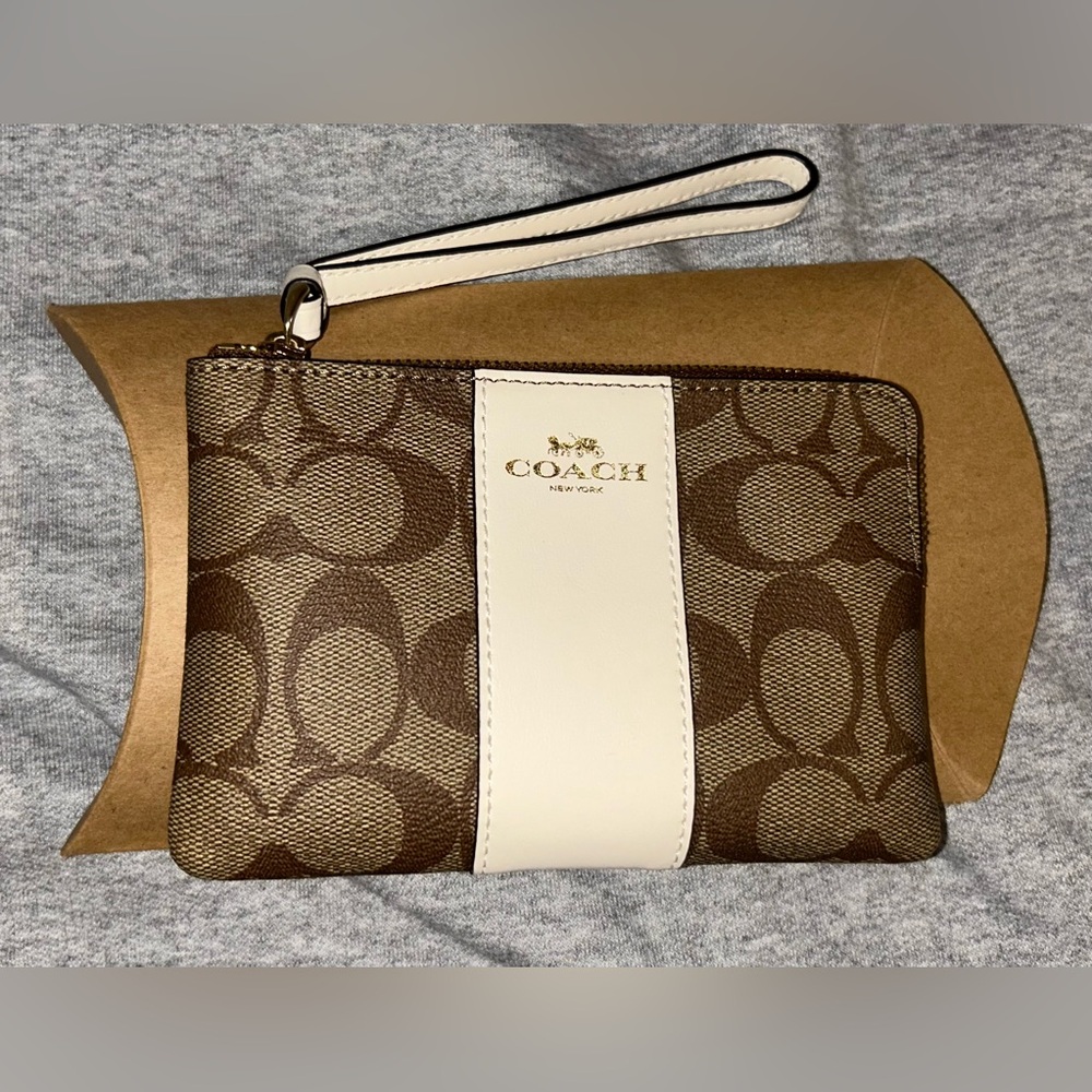 Coach Signature Brown and Cream Wristlet